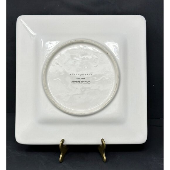 LAURIE GATES ANNA BLOOM BLACK Square Salad Luncheon Plate ~ Black Gray Flowers - Picture 2 of 9